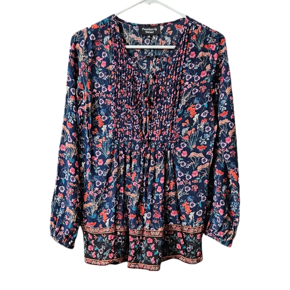 Feathers by Tolani Women's Floral Blouse Long Sleeve Size XS Pin Tuck Flowy